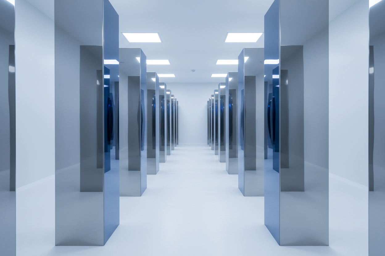 Polished steel monoliths representing immutable backup architecture